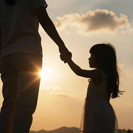 Warm Halo Silhouette: Child Holding Hands