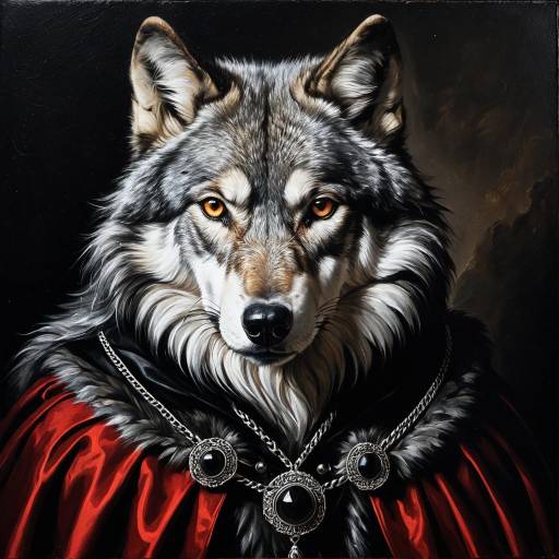 Noble Wolf in Crimson Cape Portrait Noble Wolf in Crimson Cape Portrait