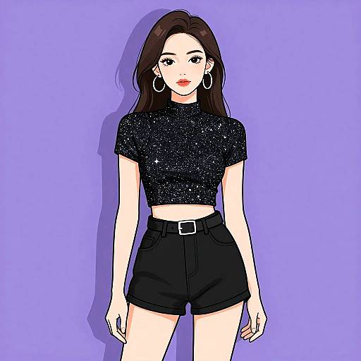 Chic Woman in Glittery Black Outfit