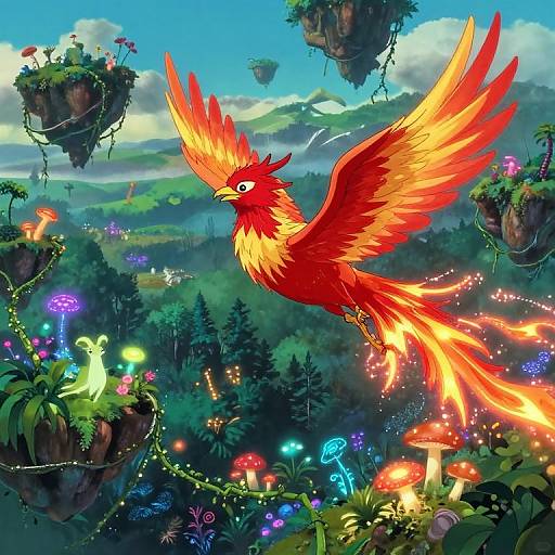 Miyazaki-Inspired Sky Realm with Phoenix