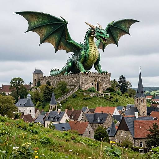 Photo Realistic Medieval Town with Dragon
