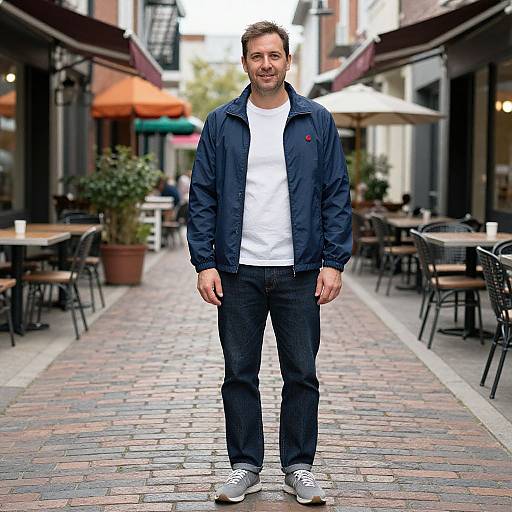 Casual Urban Style Man on Brick Pathways