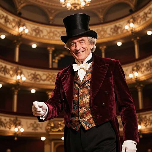 Glamorous Elderly Magician in Gilded Theater