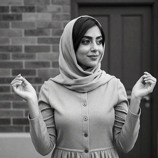 Black and White Portrait of Woman in Headscarf