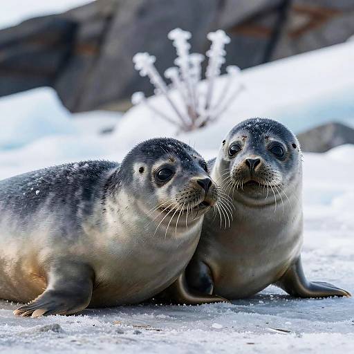 Adorable Harp Seal Pup with Mother