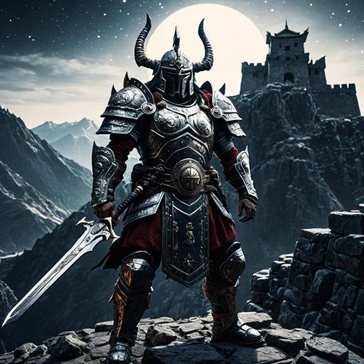 Celestial Warrior in Ancient Mountain Fortress