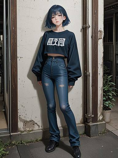Street Style Woman in Cropped Sweatshirt and Skinny Jeans