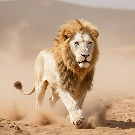 Majestic White Lion in Sandstorm