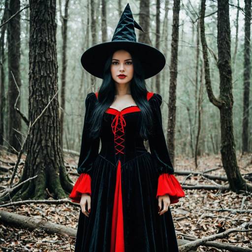 Enchanting Witch in Black and Red Costume