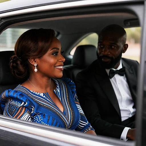 African-American Couple in Car Dress Up