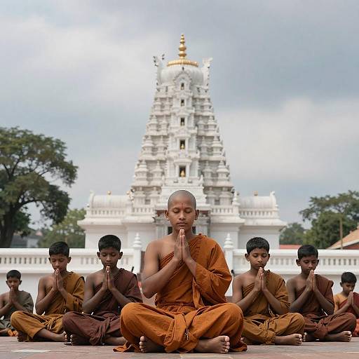 Monk Statue Pray Under Cloudy Sky