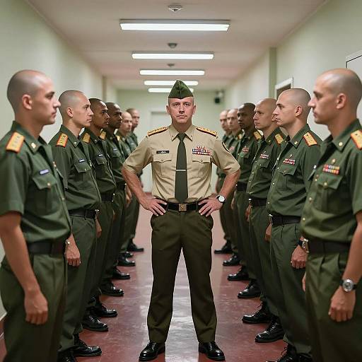 Military Officer Surrounded by Soldiers
