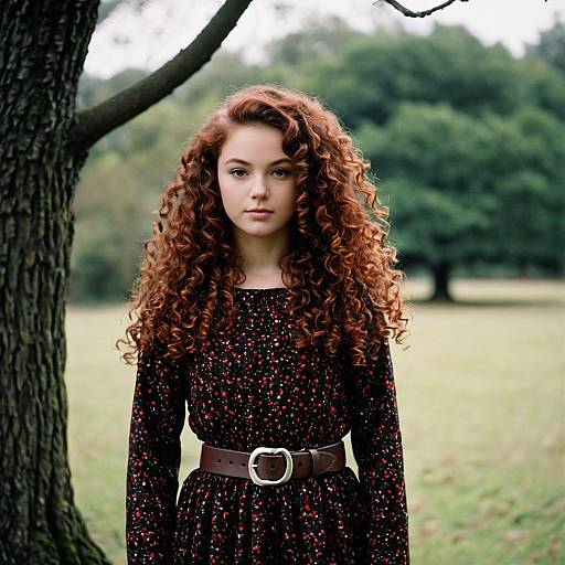 Young Woman with Curly Hair Standing Outdoors