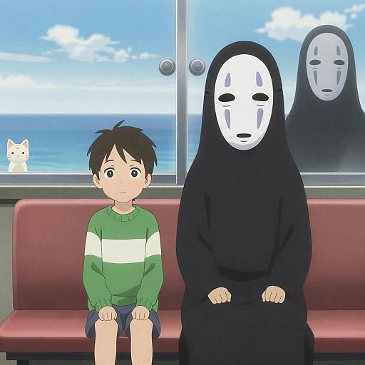 Nervous Child Among Mysterious Figures