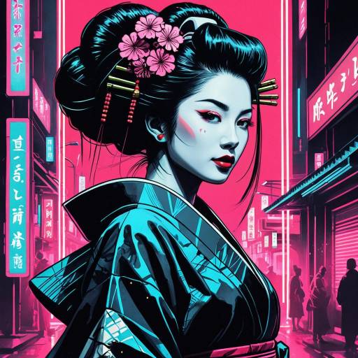 Cyberpunk Geisha in Neon City