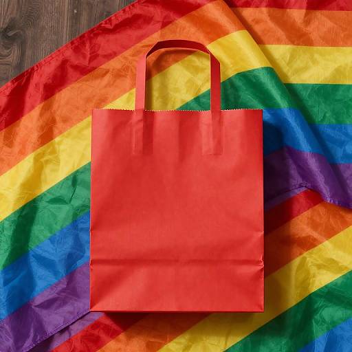 Close-Up Red Paper Bag Over Rainbow Fabrics