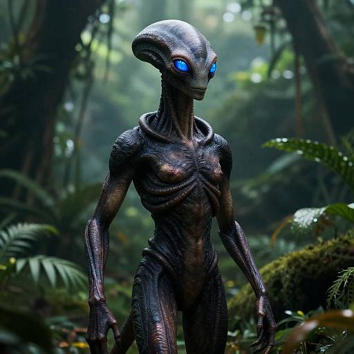 Futuristic Alien Creature in Lush Jungle