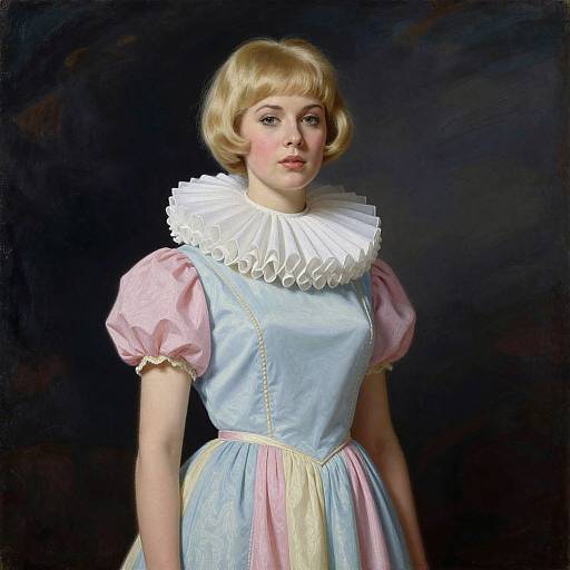 Blonde Woman in Pastel Harlequin Dress