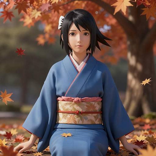 Autumn Temari Bust Portrait in Kimono