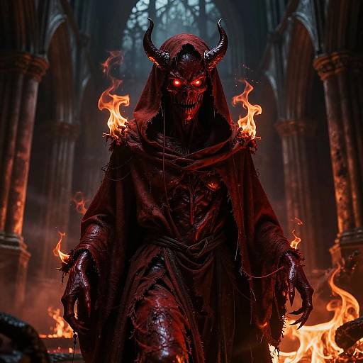 Ominous Red Demon in Gothic Ruins
