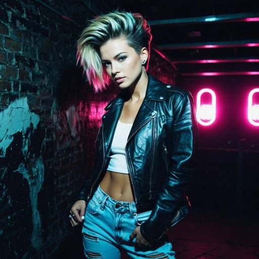 Fashion Model with Pompadour Hairstyle in Neon-lit Club