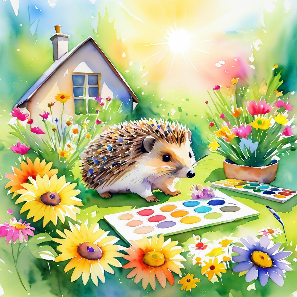 Joyful Hedgehog Painting in Garden