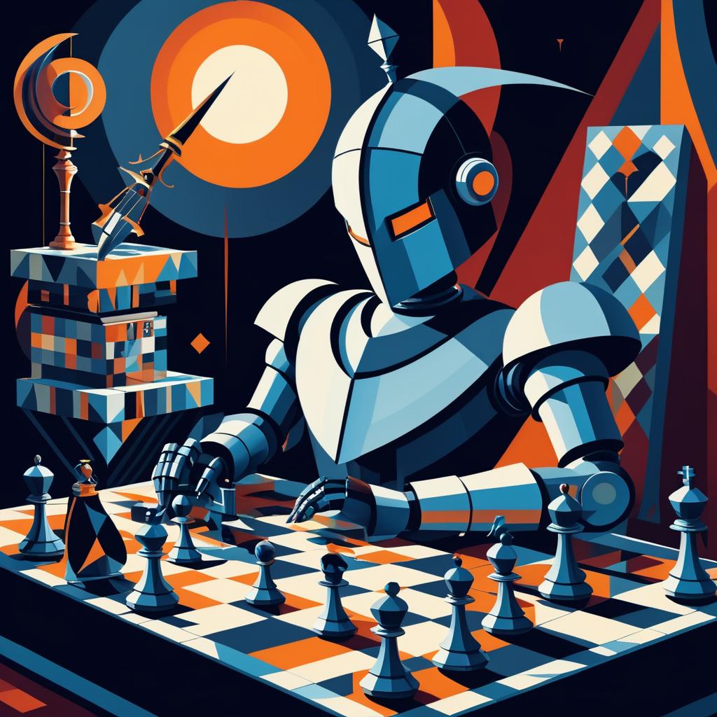 Surreal Robot Chess in Cubist Style