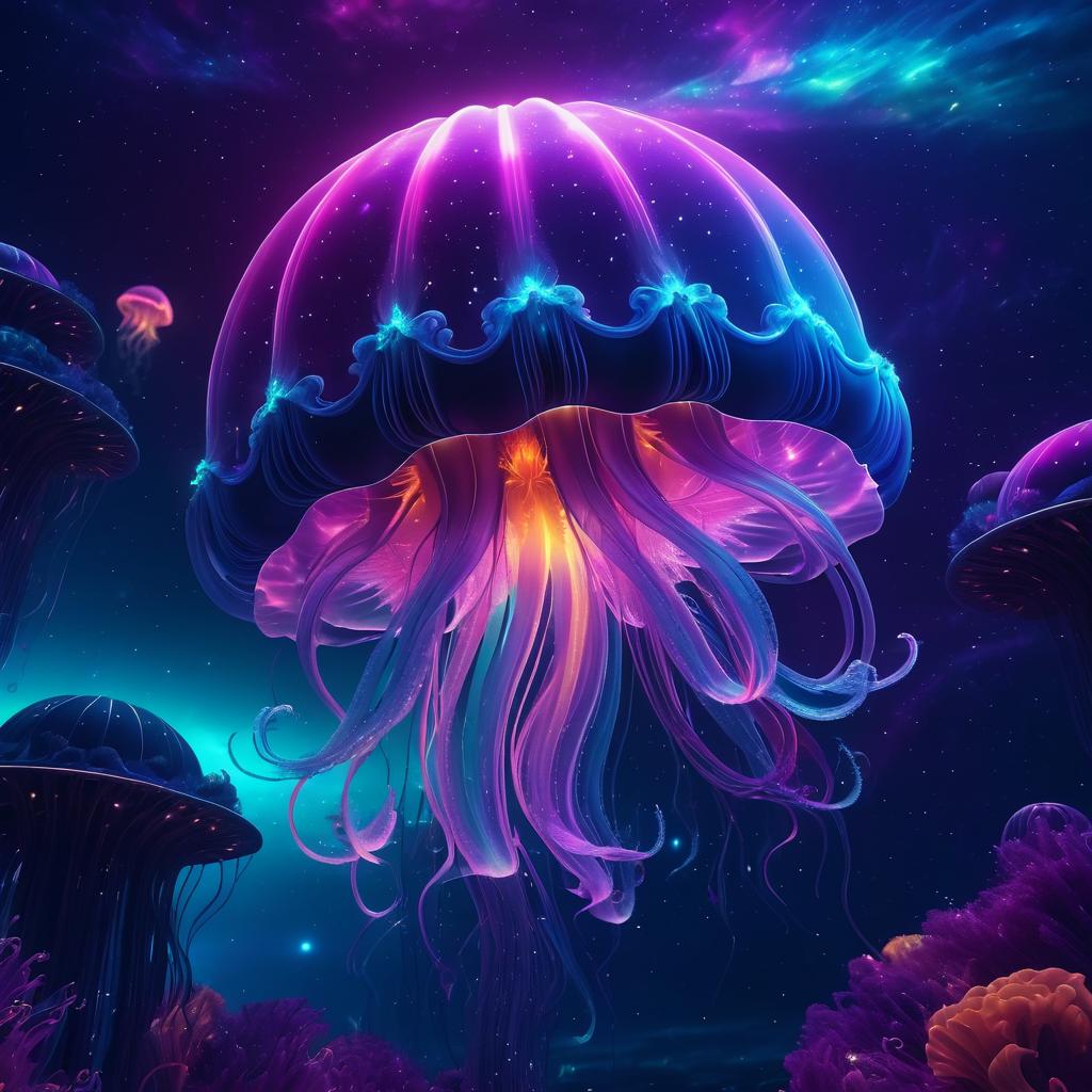 Cosmic Jellyfish in a Neon Galaxy