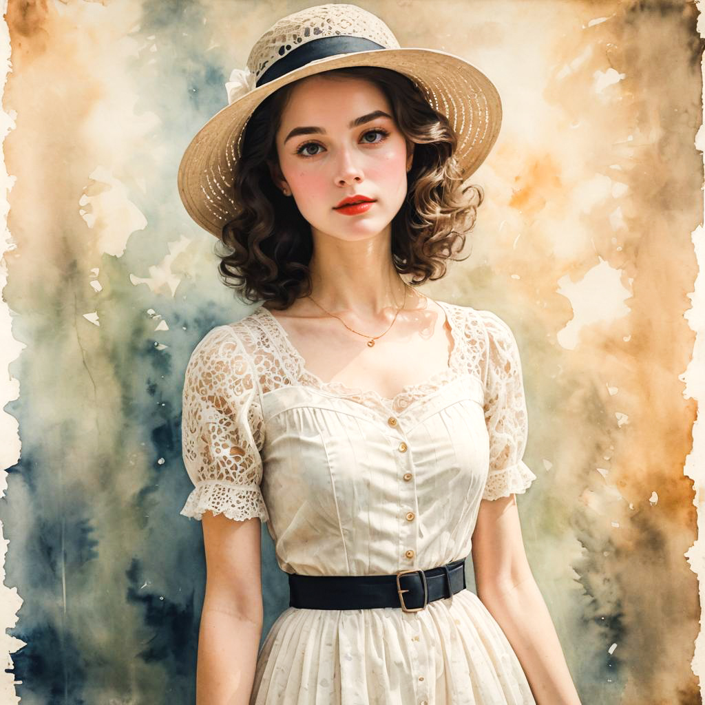 Retro Styled Young Woman in Watercolor