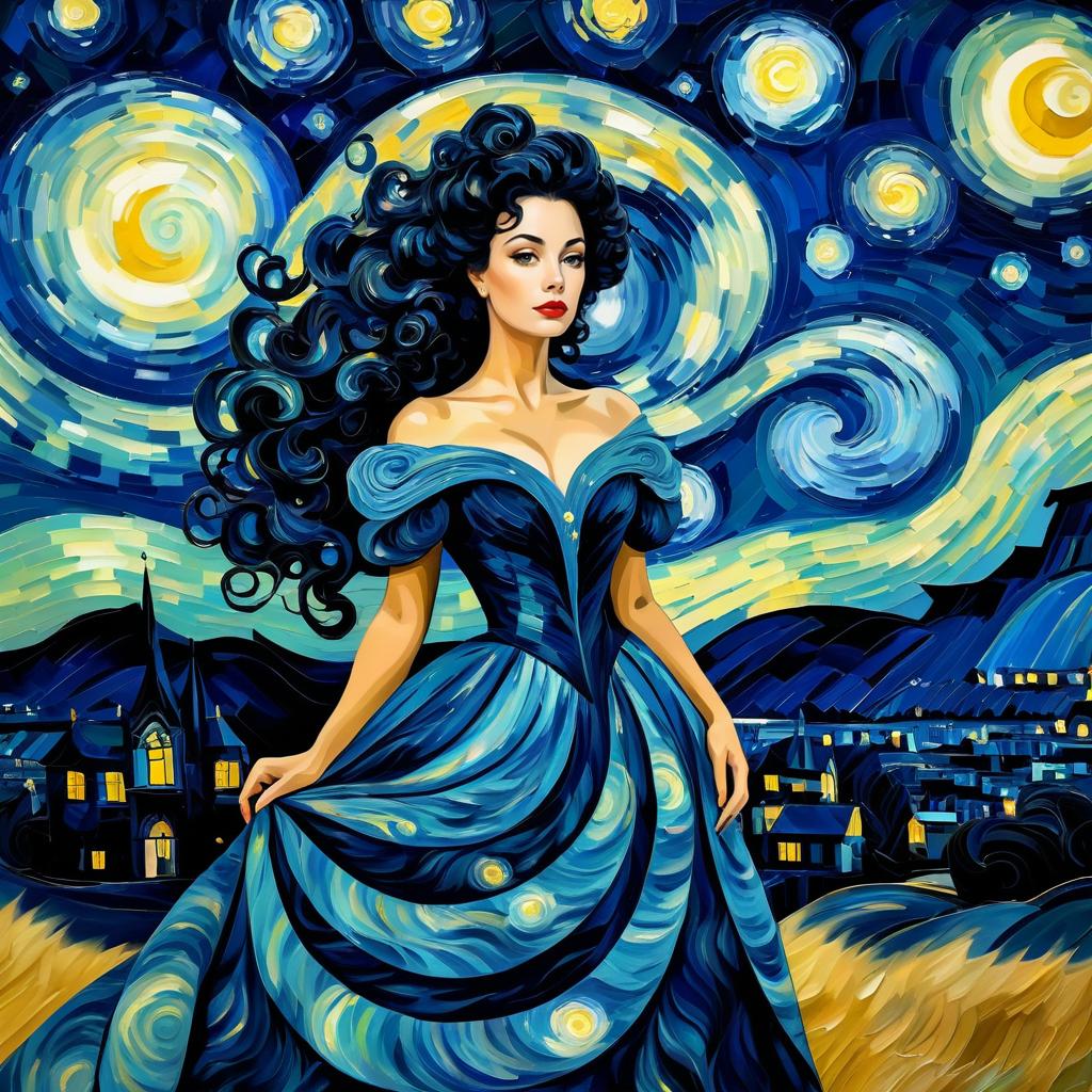 Elegant Vintage Woman Under Starry Sky