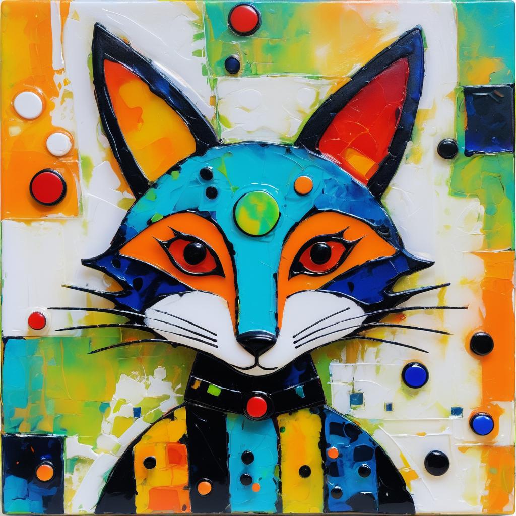 Whimsical Robotic Fox in Abstract Art