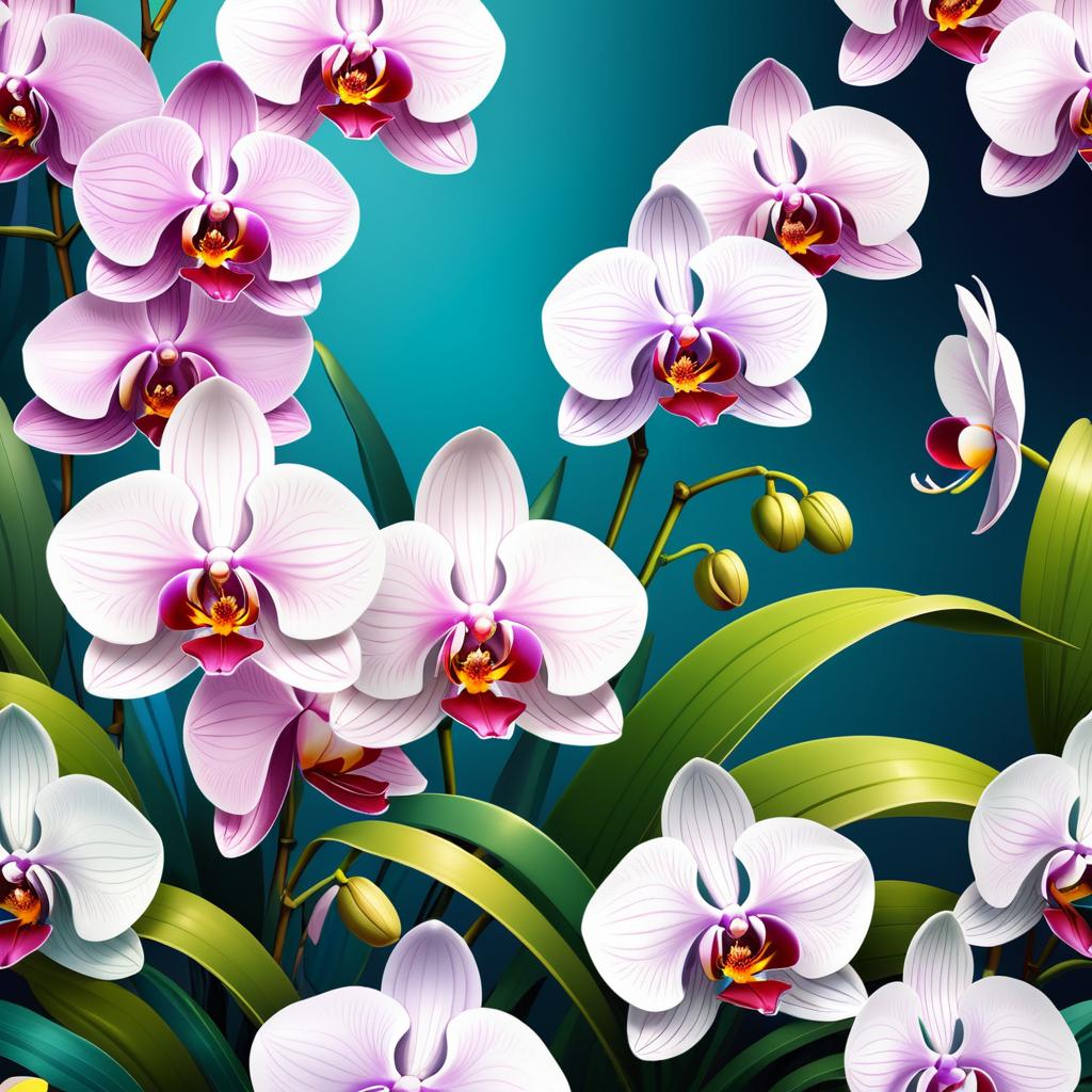 Whimsical Orchid Illustration in Vibrant Colors