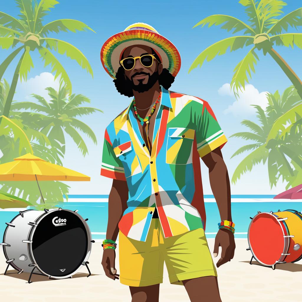 Vibrant Reggae Musician on Sunny Beach