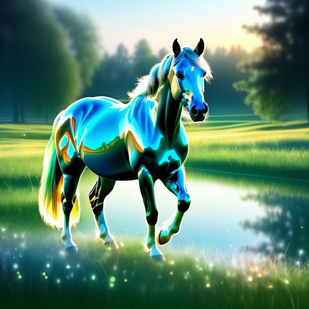 Hyperrealistic Translucent Horse in Meadow