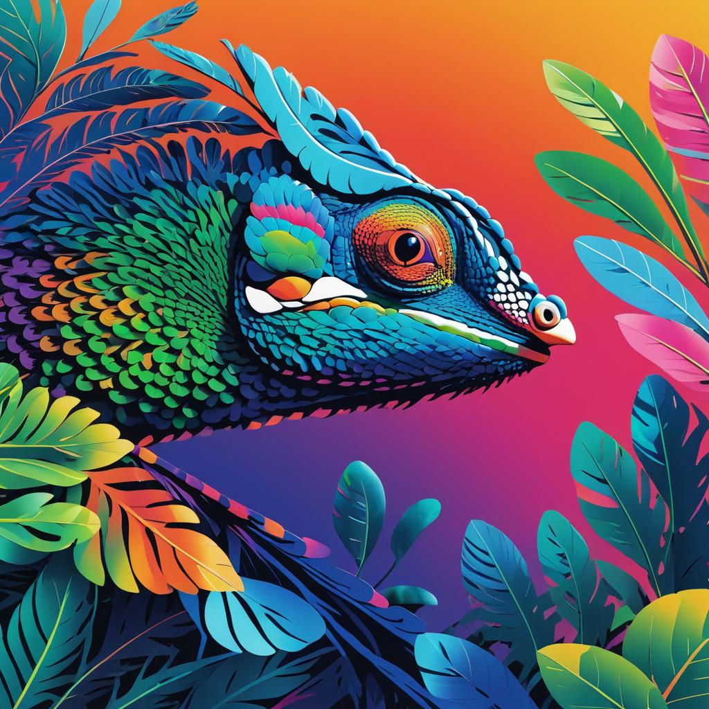 Vibrant Chameleon and Peacock Fusion Art