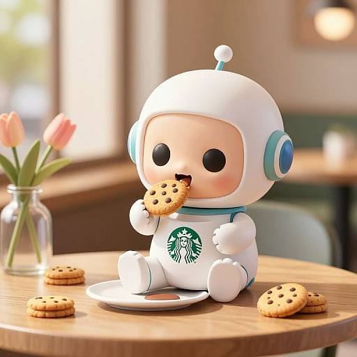 Cute Baby Robot Enjoying Cafe Treats