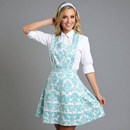 Retro Blonde Woman in Aqua Apron