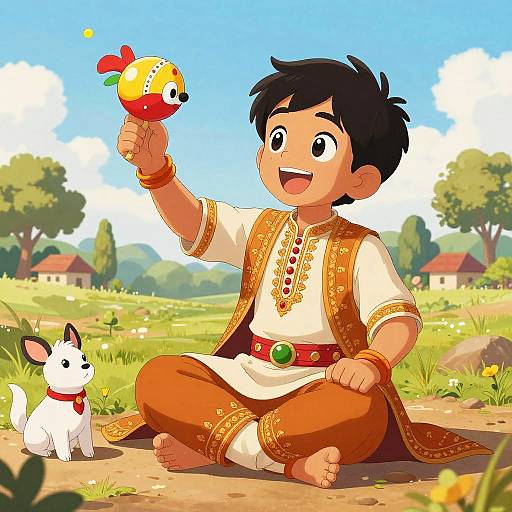 Joyful Indian Boy with Traditional Toys