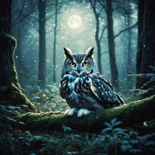 Moonlit Owl Spirit in Enchanted Forest