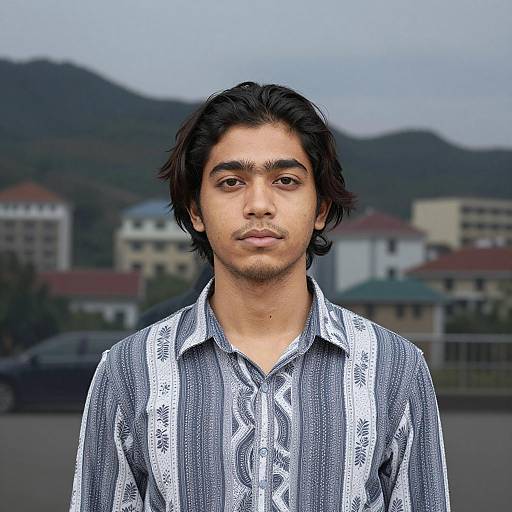 Young Man by Reflective Glass Window