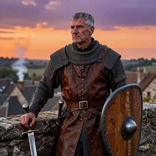 Medieval Warrior Resting on Rampart