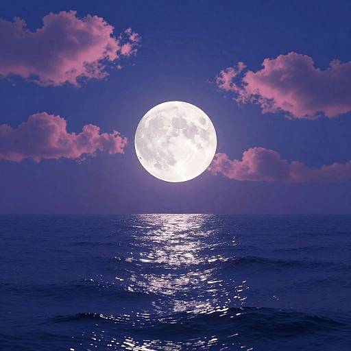 Glowing Moon Over Dreamy Ocean