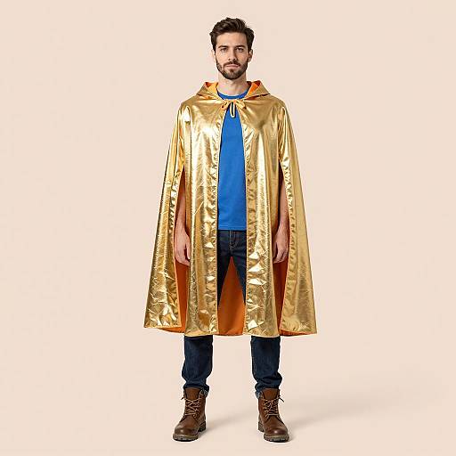 Man Wearing Shiny Gold Superhero Cape