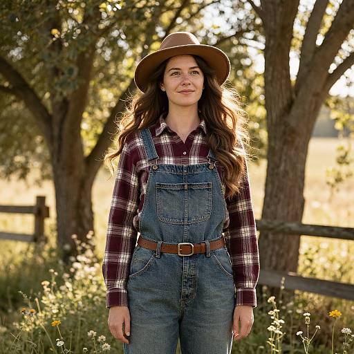 Rustic Woman in Sunlit Outdoor Scene