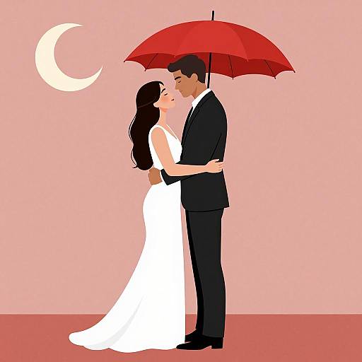 Romantic Couple Under a Red Umbrella