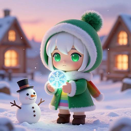 Chibi Winter Mage in Cozy Village