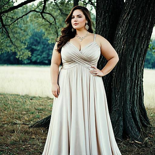 Plus Size Woman in Elegant Maxi Dress Outdoors
