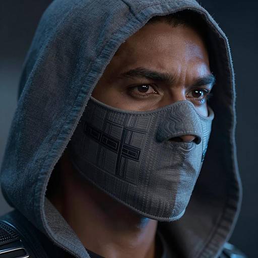 Male Character in Gray Hood and Mask