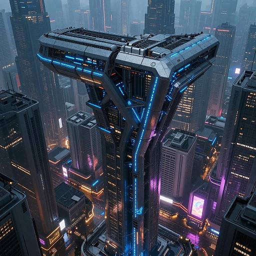 Futuristic T-Shaped Cyberpunk Tower