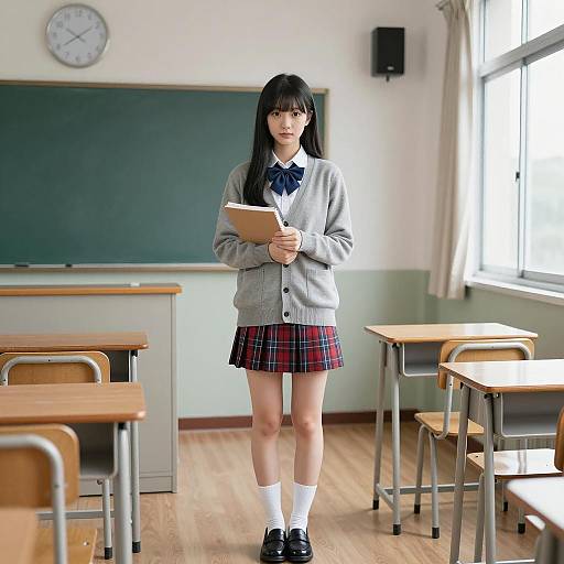 Japanese Schoolgirl in Classroom Setting